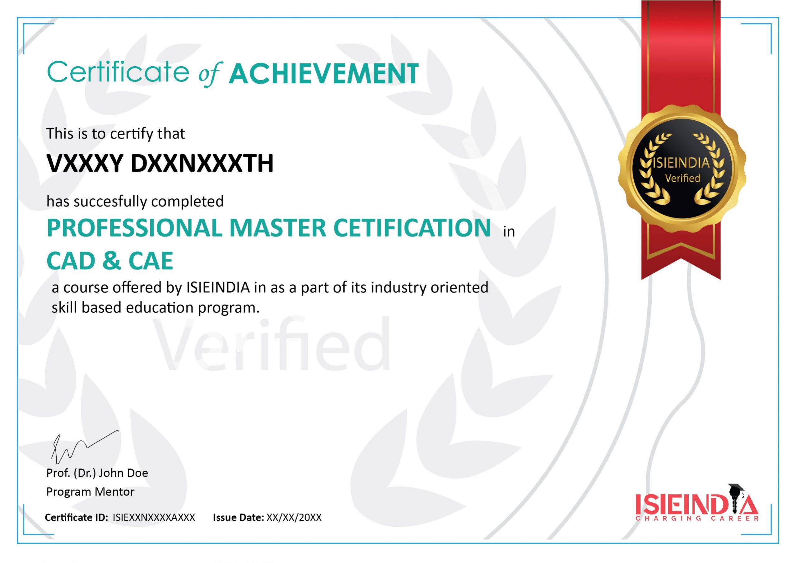 CAD and CAE Course CERTIFICATE-12