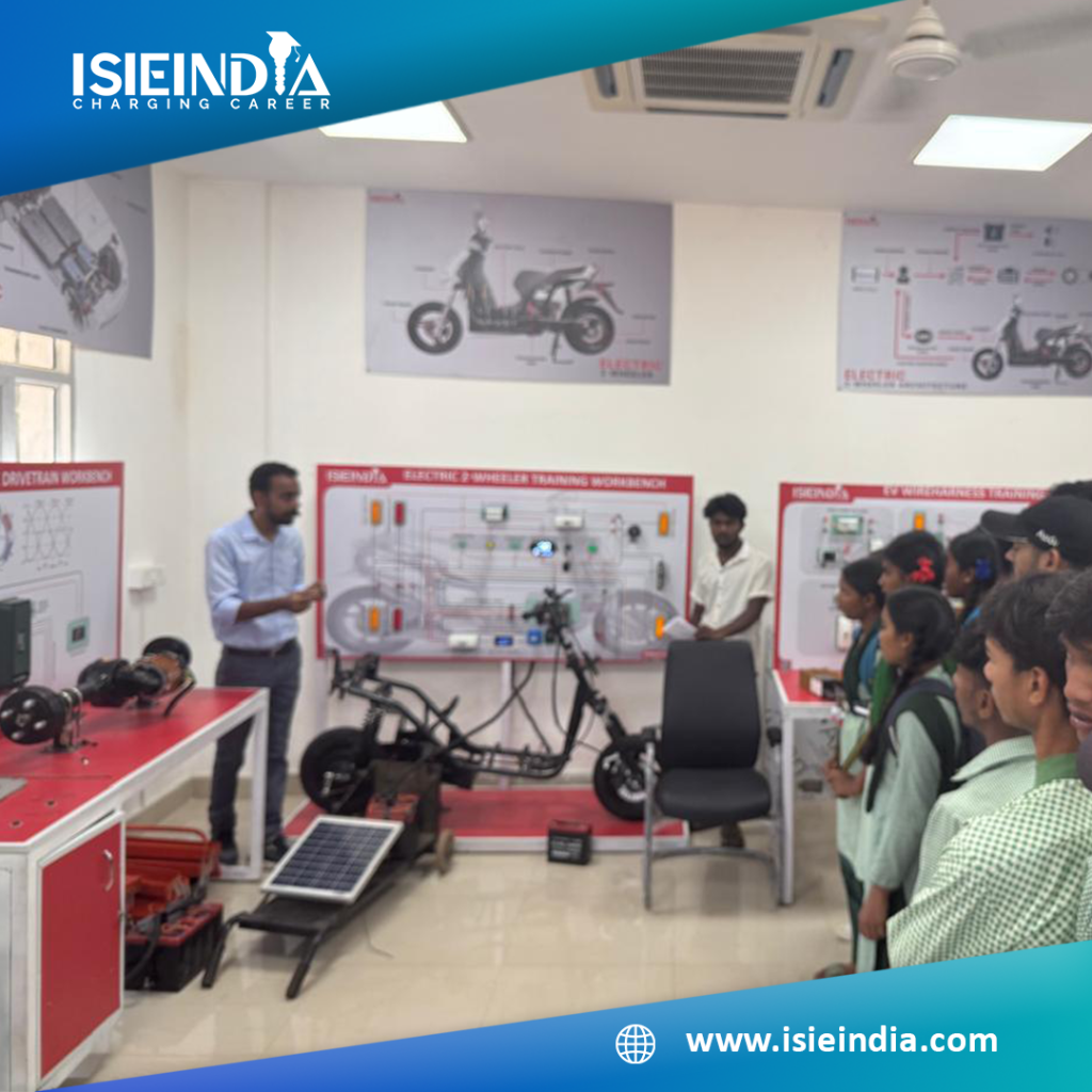 Students engaged in hands-on Electric Vehicle training at Jharkhand University COE Lab