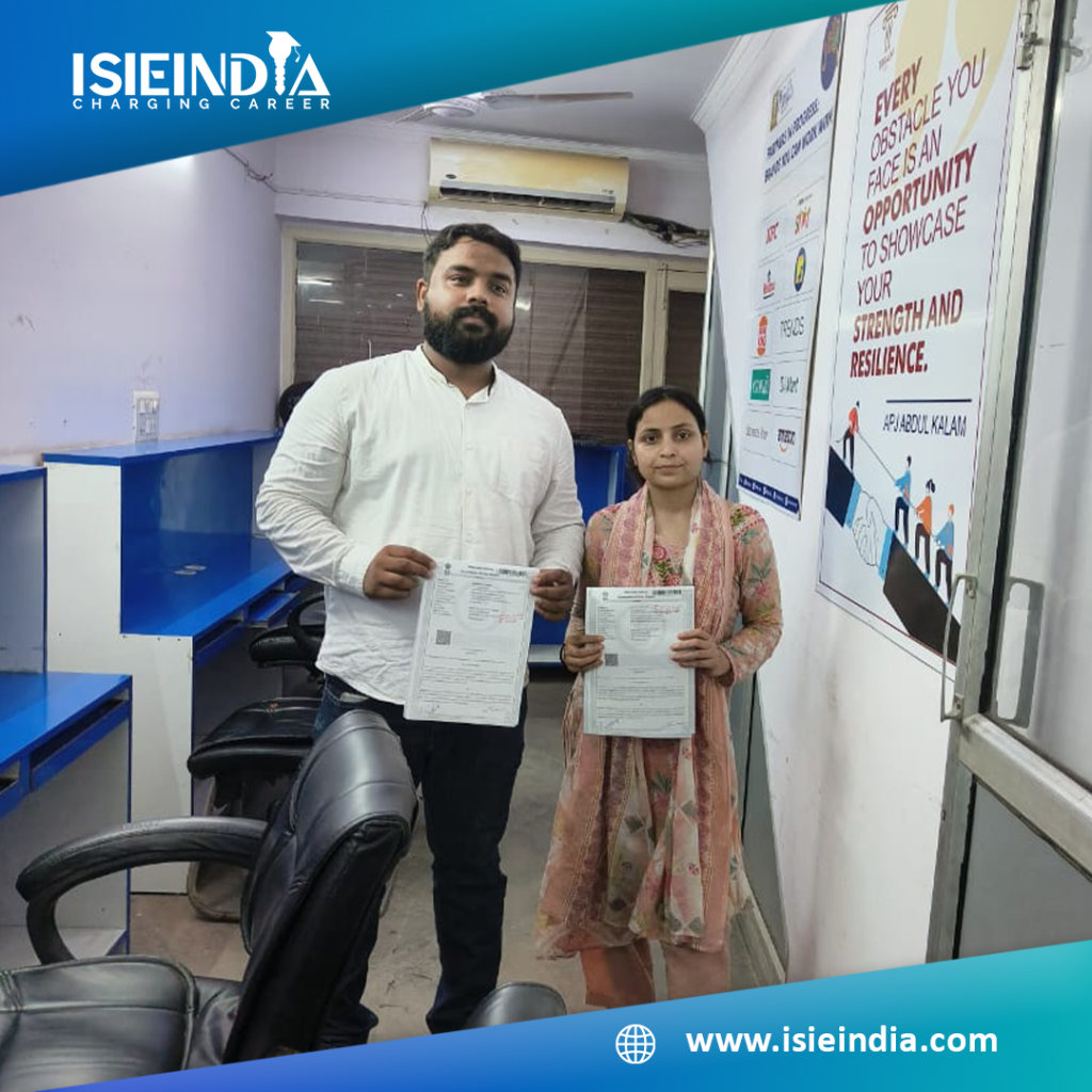 Women receiving hands-on training in electric vehicle manufacturing and servicing as part of ISIEINDIA and Shabnam Foundation’s partnership to empower women in the EV industry.