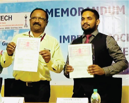 MOU Signed with Vel Tech Engineering College, Chennai, TN to organize Skill Development Program, Certificate Courses, Special Training Program & Summer Training Programs