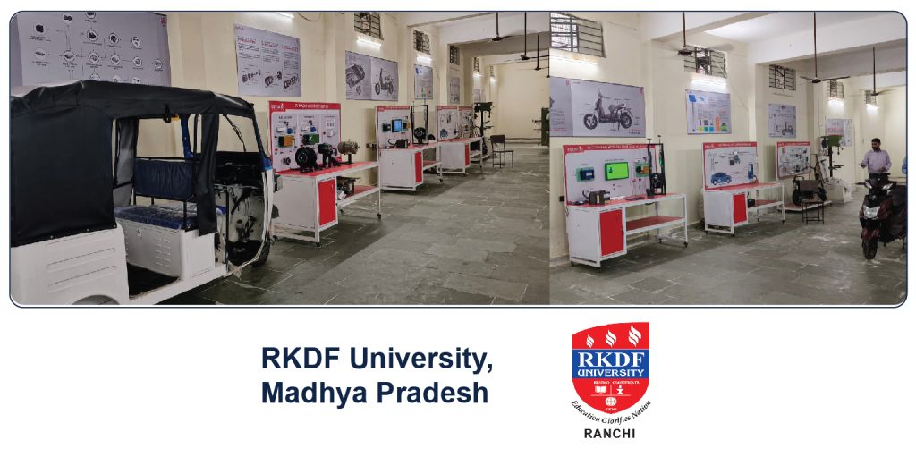 ISIEINDIA set up a state-of-the-art EV Lab with 2W/4W workbenches at RKDF University, Bhopal